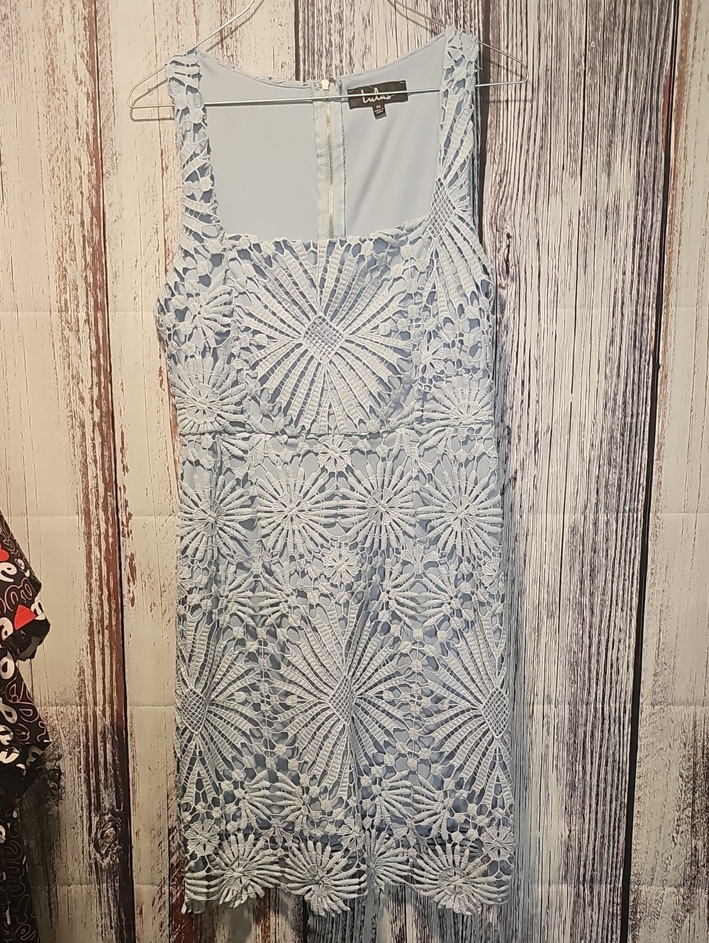 Lulu's Pale Blue Crochet Midi Dress